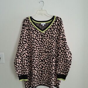 LEMON‎ WAY Leopard Print V Neck Sweater Long Sleeve Women Plus Size 2X